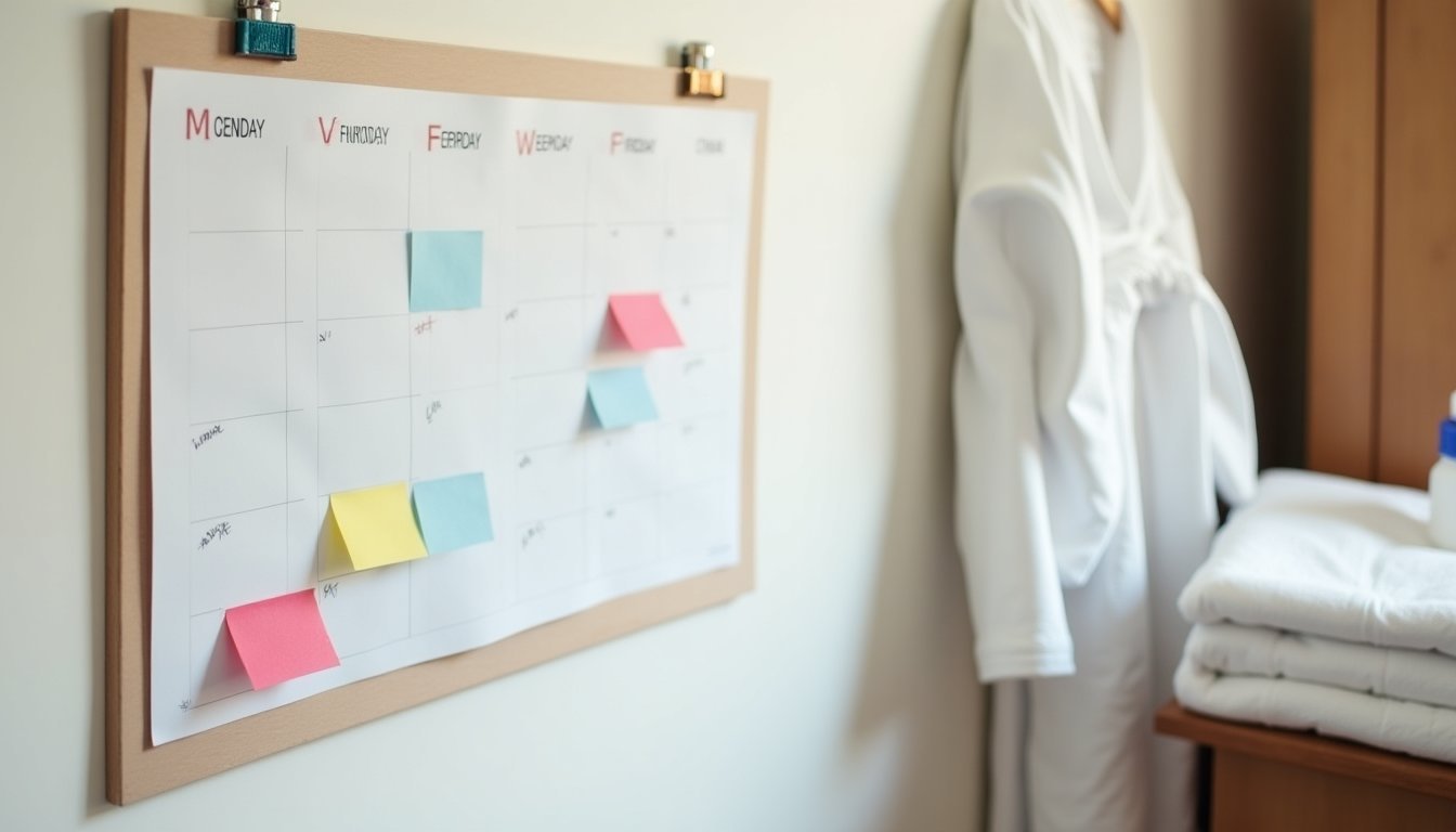 Weekly calendar with training days marked showing BJJ class schedule planning